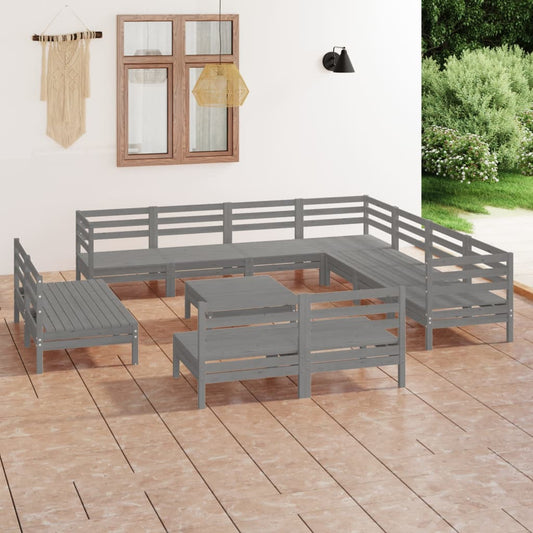 12 Piece Garden Lounge Set Solid Wood Pine Grey