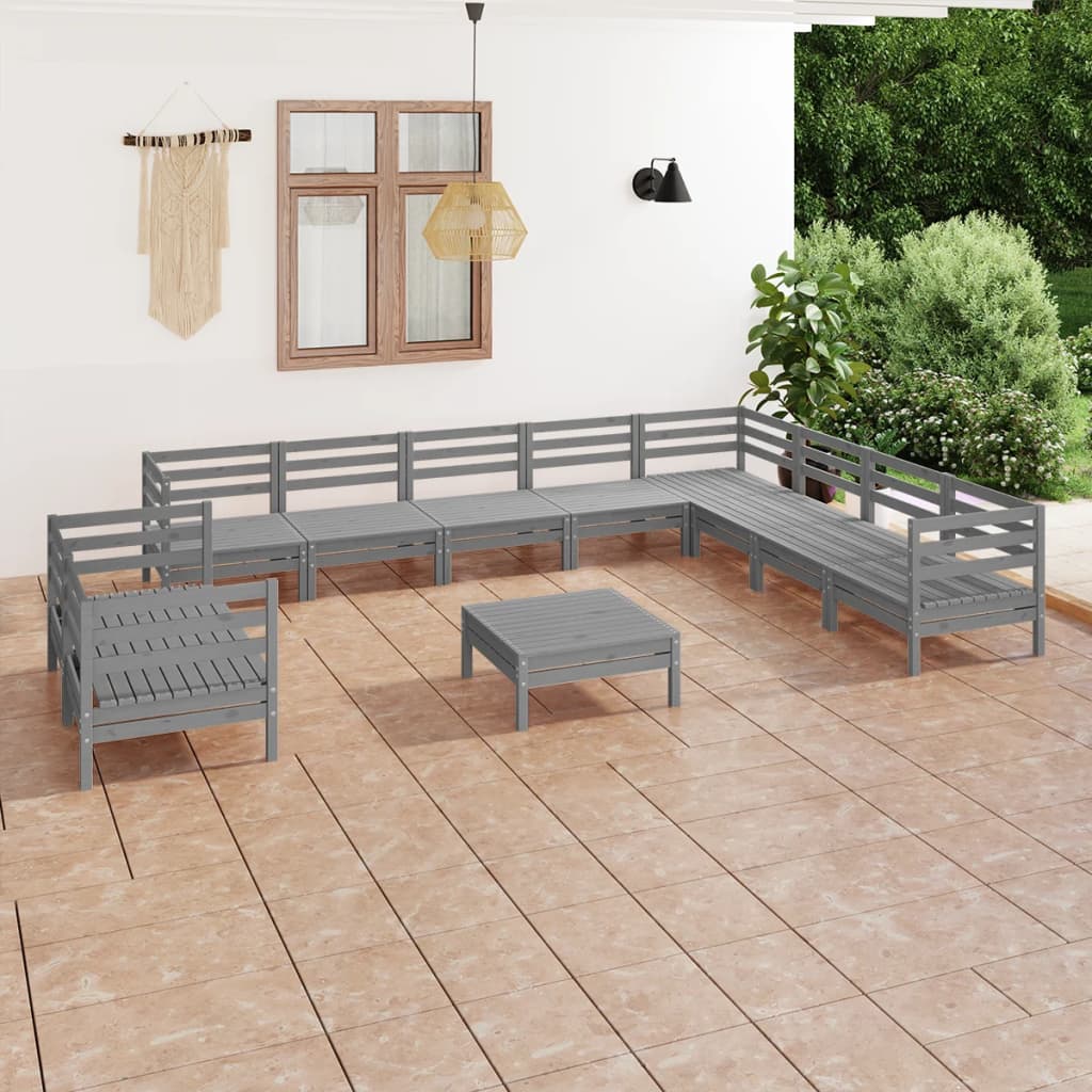 11 Piece Garden Lounge Set Solid Wood Pine Grey