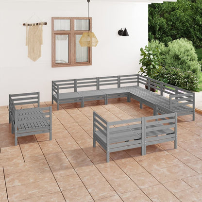 11 Piece Garden Lounge Set Solid Wood Pine Grey