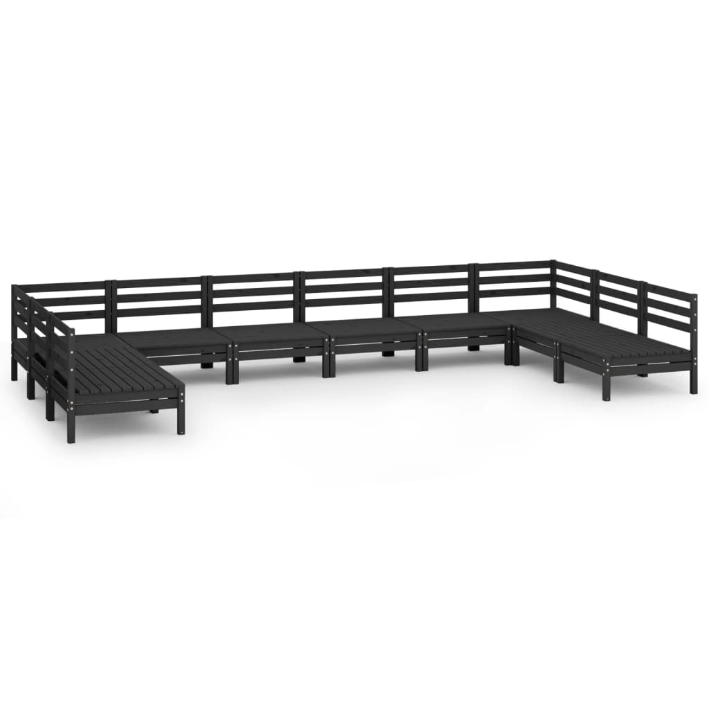 10 Piece Garden Lounge Set Black Solid Wood Pine