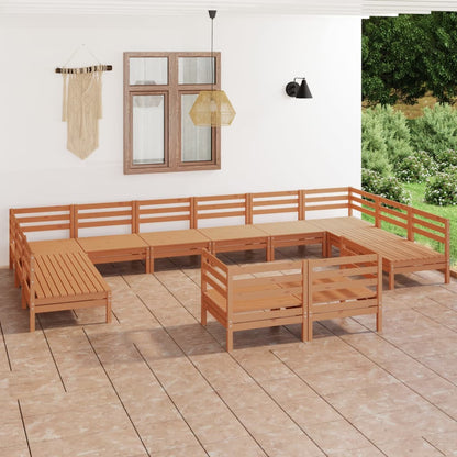 12 Piece Garden Lounge Set Honey Brown Solid Wood Pine