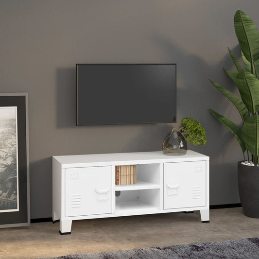 Industrial TV Cabinet White 105x35x42 cm Metal