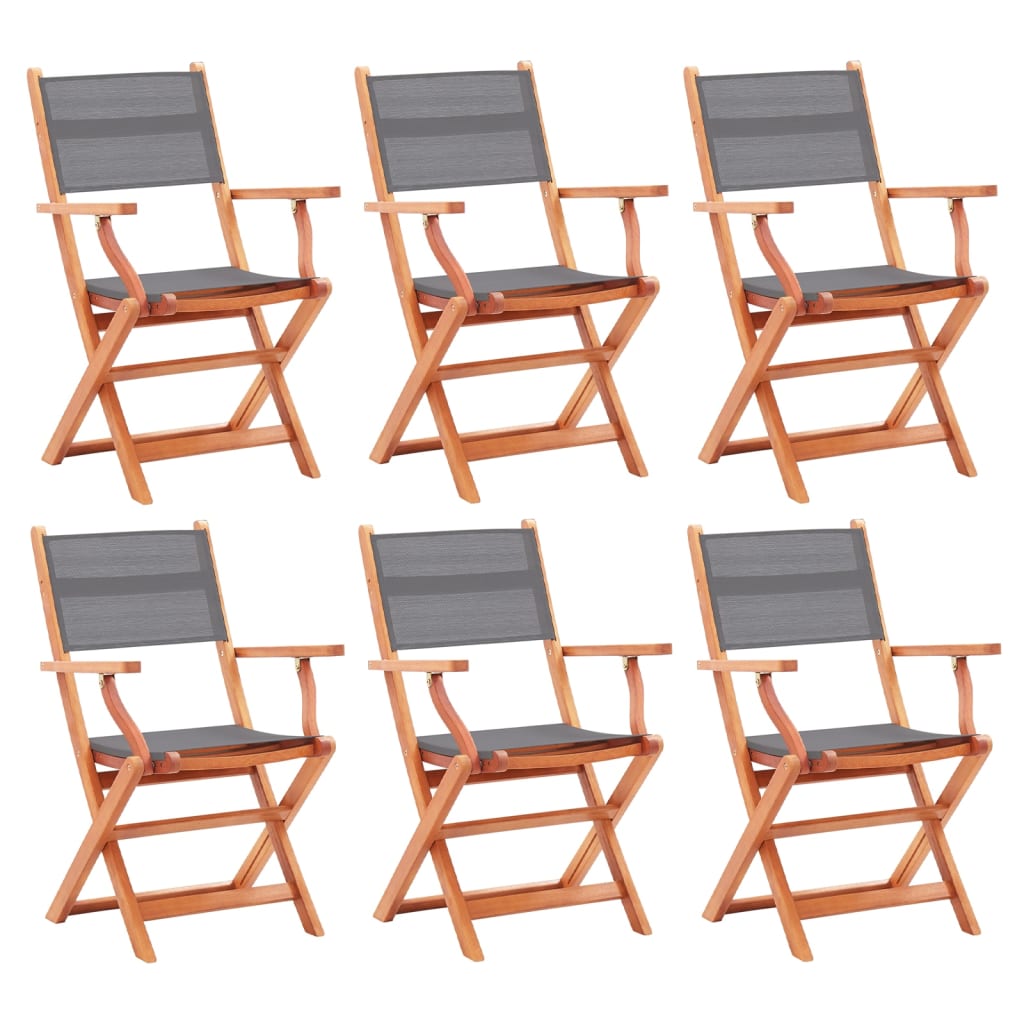 Folding Garden Chairs 6 pcs Grey Solid Eucalyptus Wood&Textilene