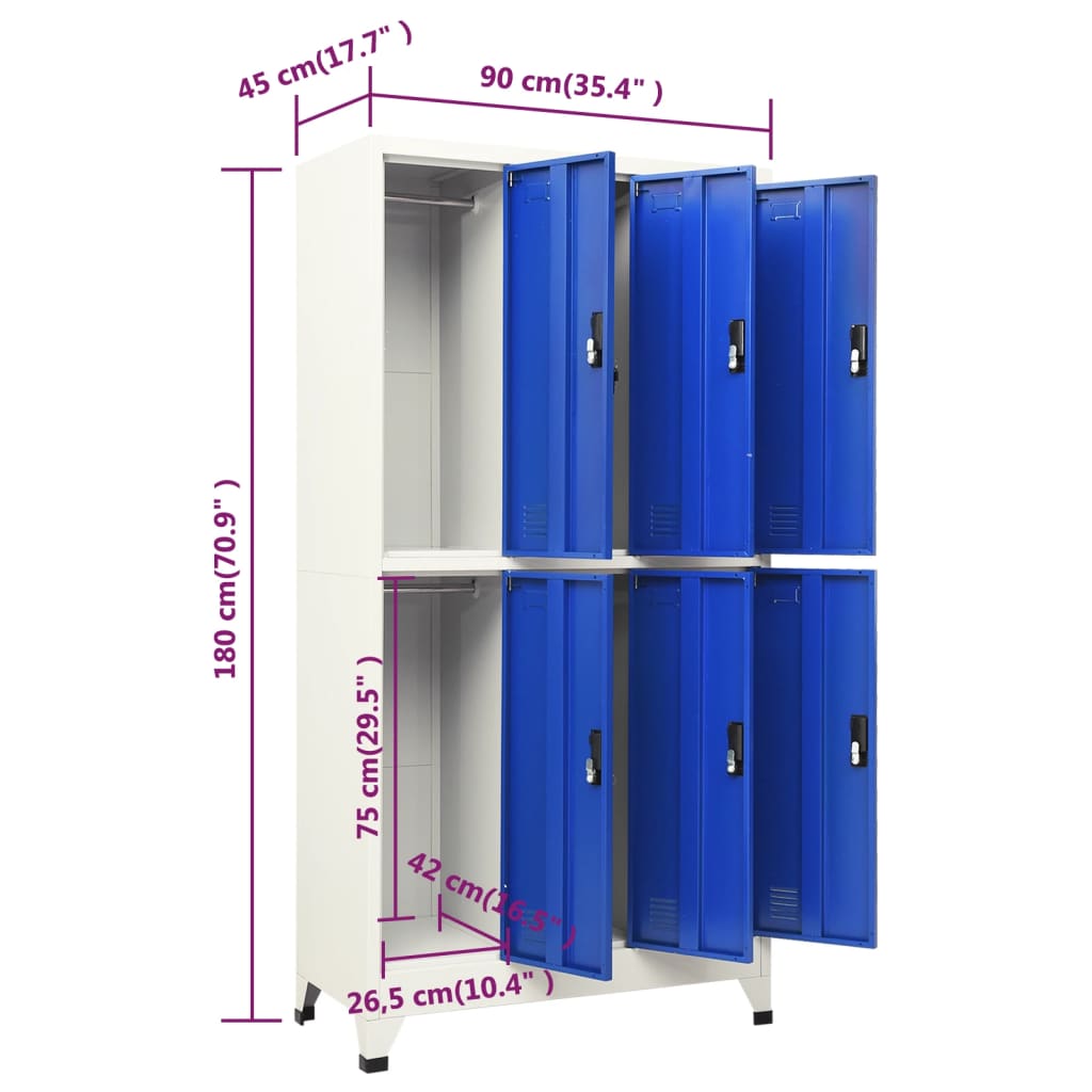 Locker Cabinet Grey and Blue 90x45x180 cm Steel