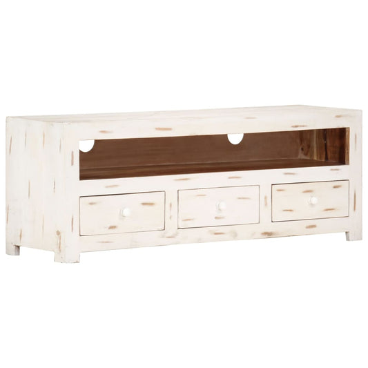 TV Cabinet Solid Wood Acacia 110x30x40 cm White