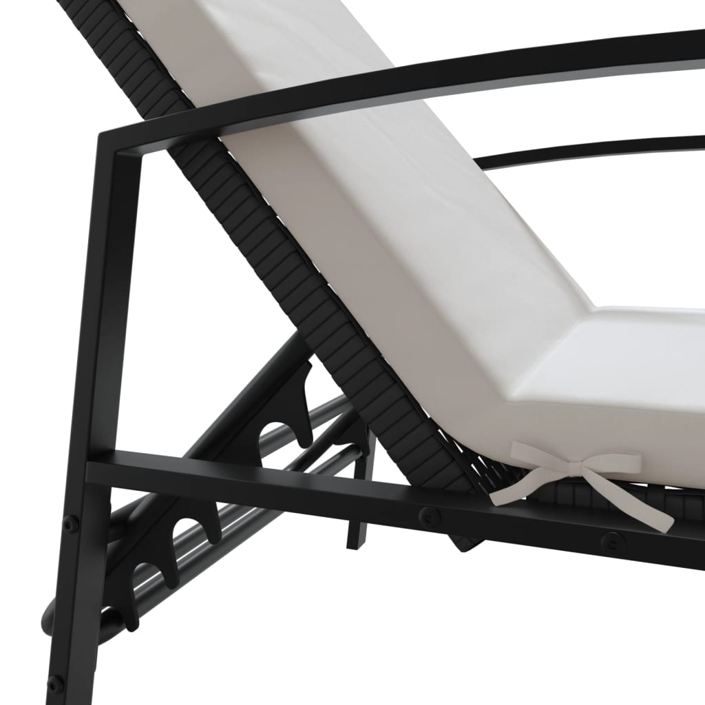 Sun Loungers 2 pcs with Table Poly Rattan Black