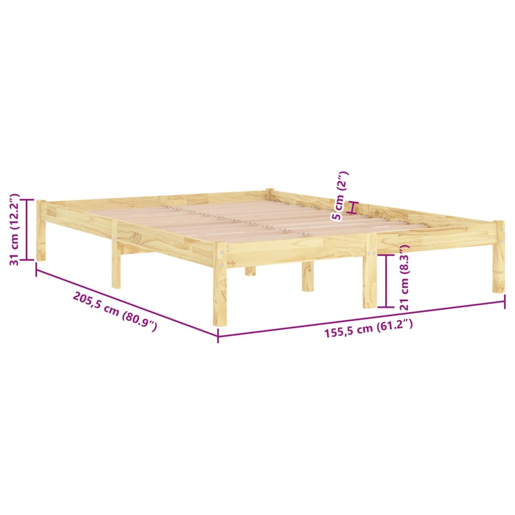 Bed Frame without Mattress Solid Wood King Size