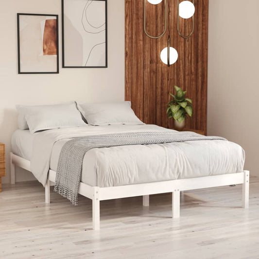 Bed Frame without Mattress White Solid Wood King Size