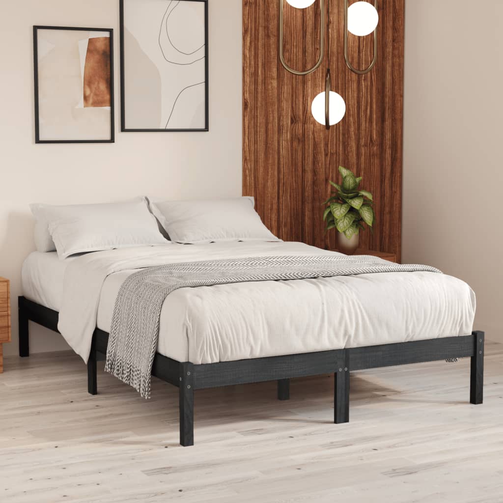 Bed Frame without Mattress Grey Solid Wood King Size