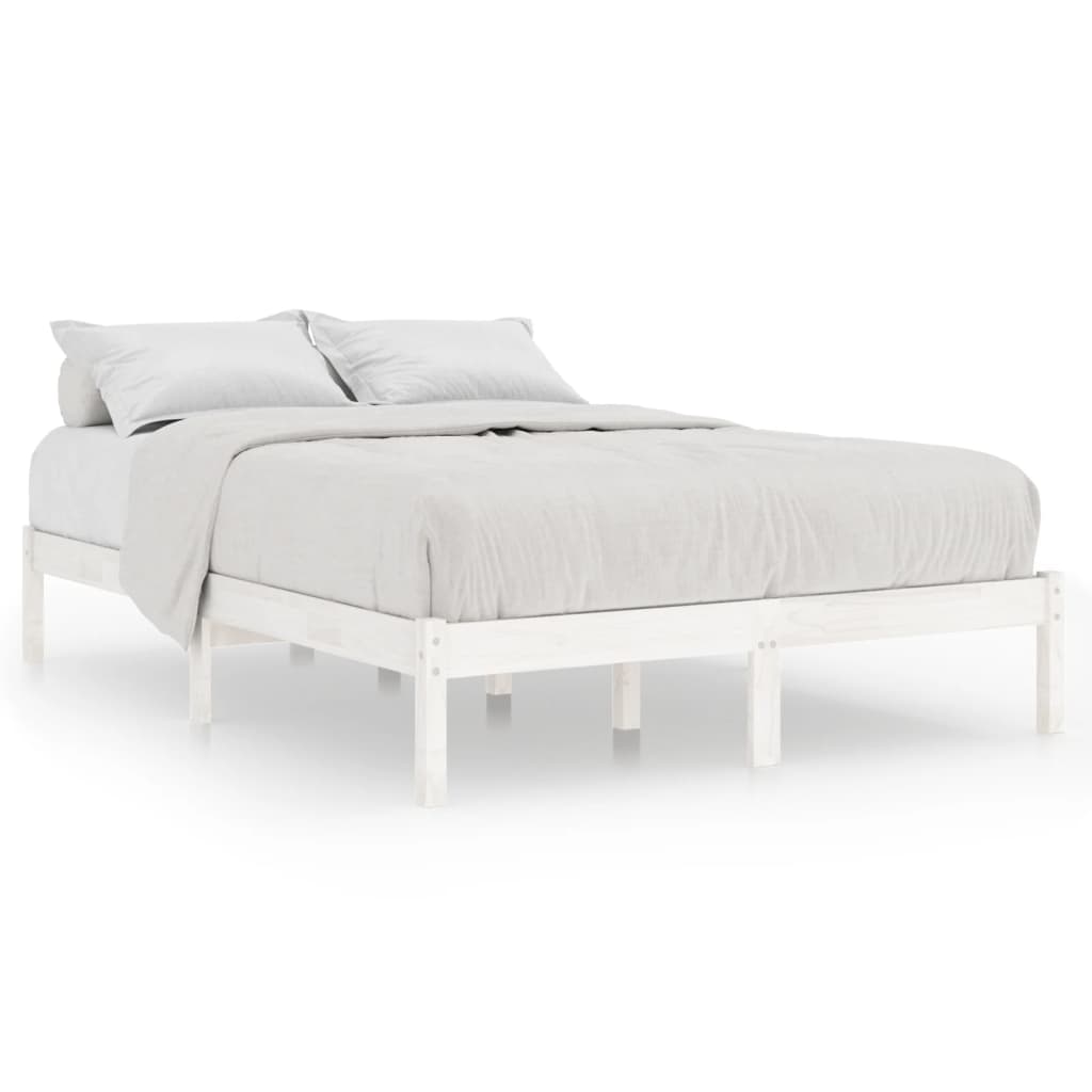 Bed Frame without Mattress White Solid Wood Super King Size