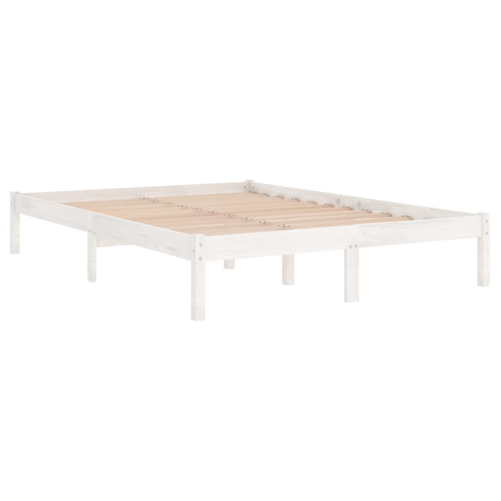 Bed Frame without Mattress White Solid Wood Super King Size