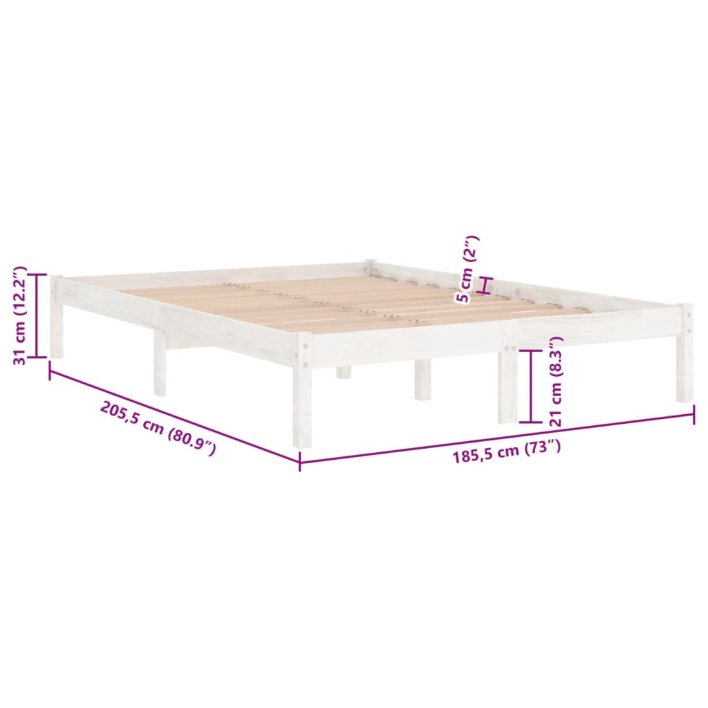 Bed Frame without Mattress White Solid Wood Super King Size