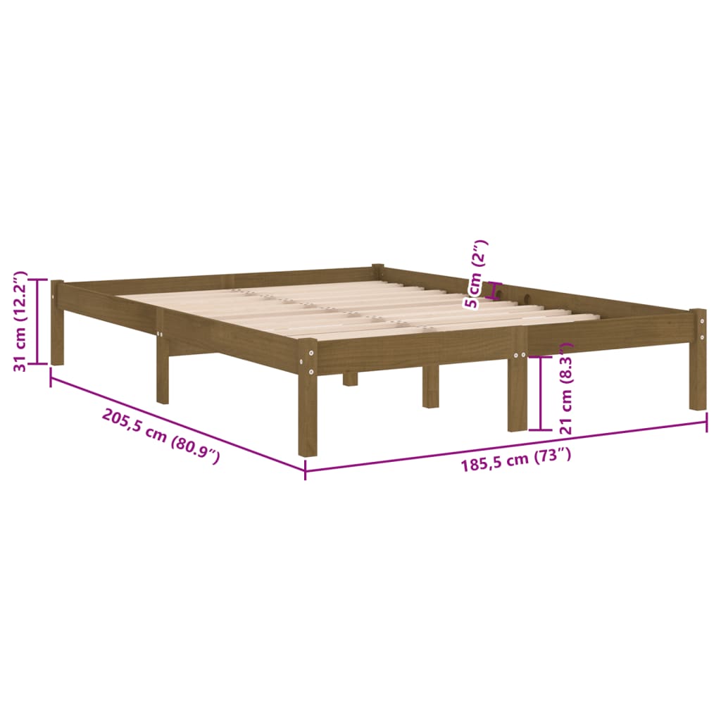 Bed Frame without Mattress Honey Brown Solid Wood Super King Size