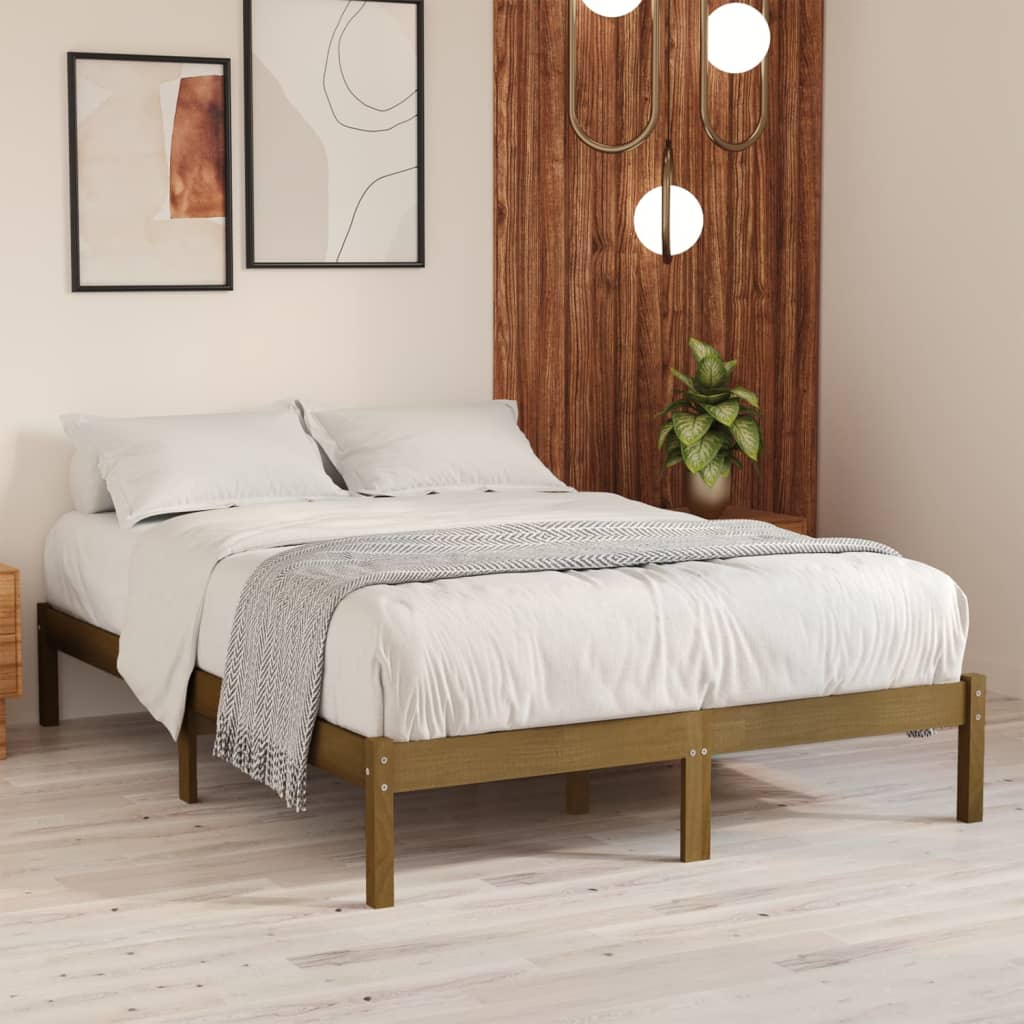 Bed Frame without Mattress Honey Brown Solid Wood Super King Size