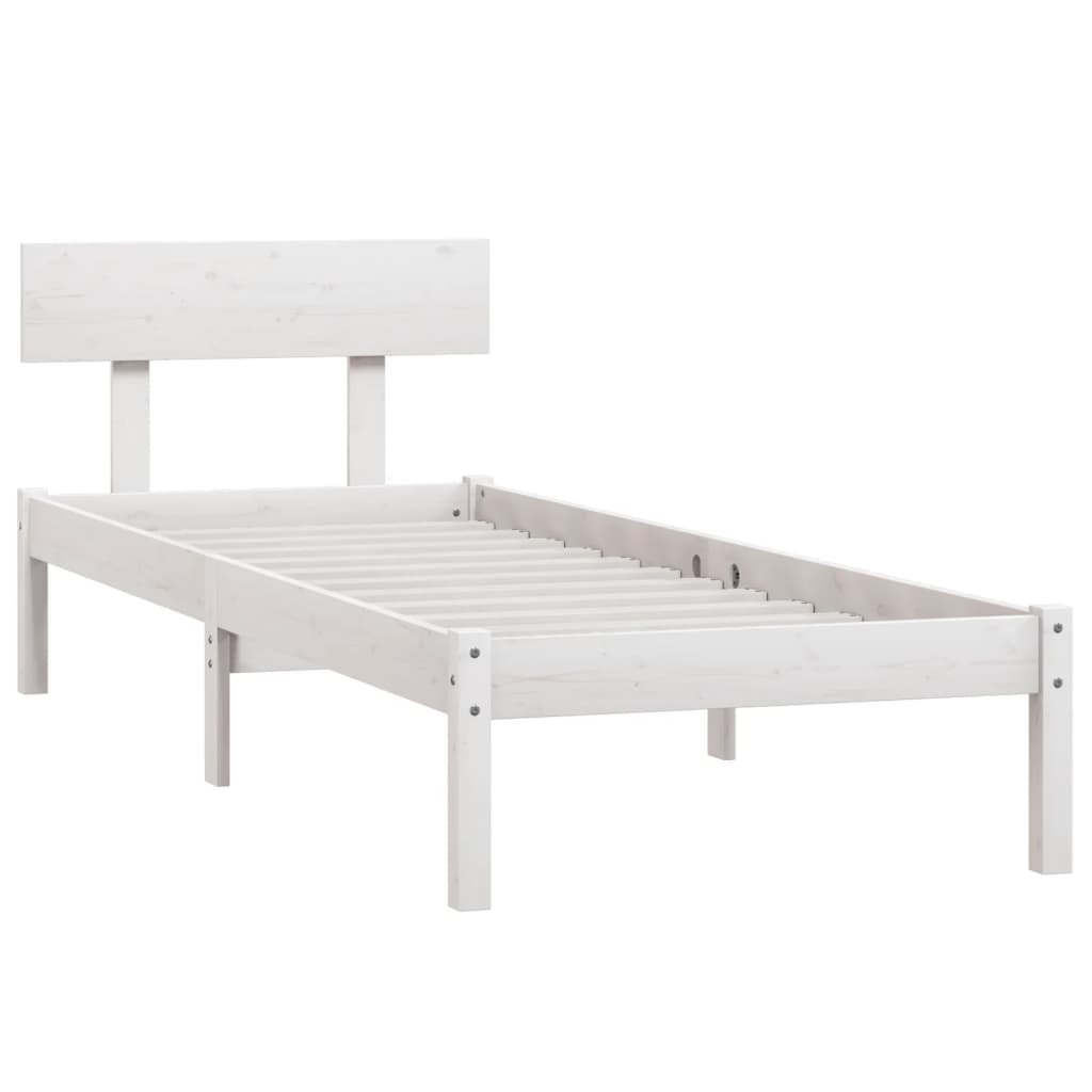 Bed Frame without Mattress White Solid Wood Pine Single