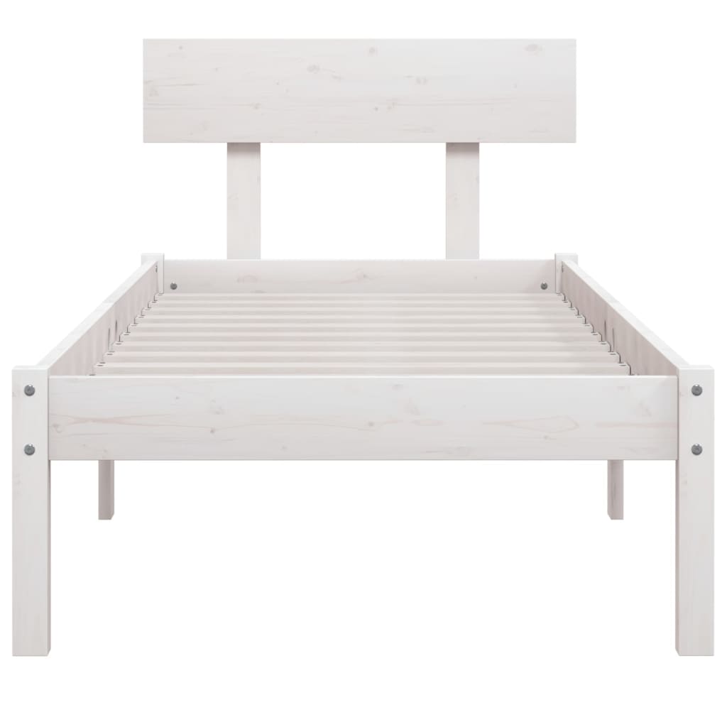 Bed Frame without Mattress White Solid Wood Pine Single