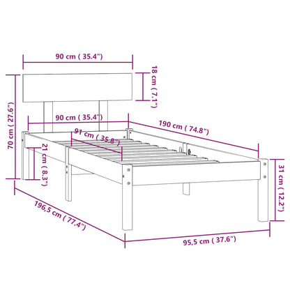 Bed Frame without Mattress White Solid Wood Pine Single