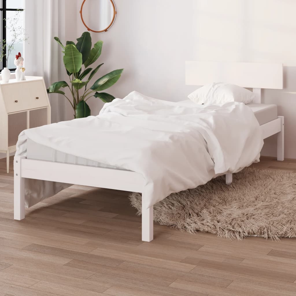 Bed Frame without Mattress White Solid Wood Pine Single