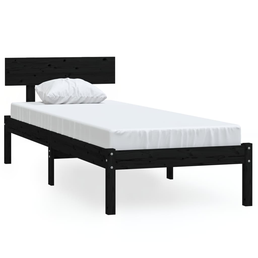 Bed Frame Black Solid Wood Pine 90x190 cm Single