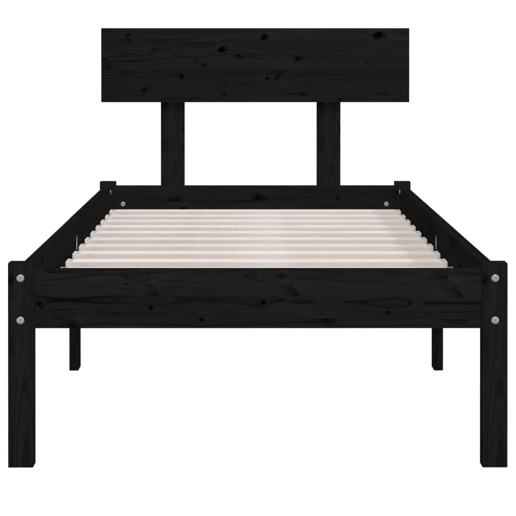 Bed Frame Black Solid Wood Pine 90x190 cm Single