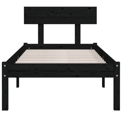 Bed Frame Black Solid Wood Pine 90x190 cm Single