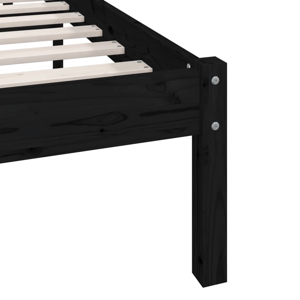 Bed Frame Black Solid Wood Pine 90x190 cm Single