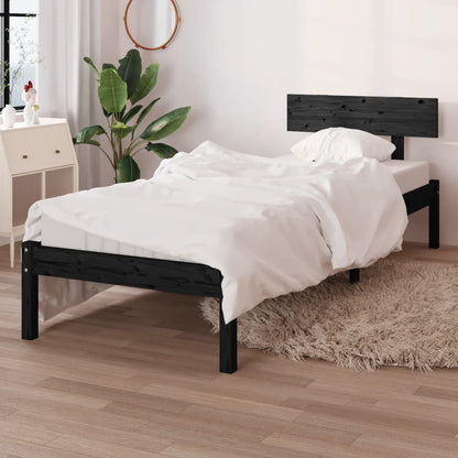 Bed Frame Black Solid Wood Pine 90x190 cm Single