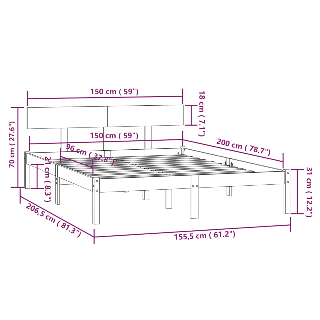 Bed Frame without Mattress Solid Wood Pine King Size