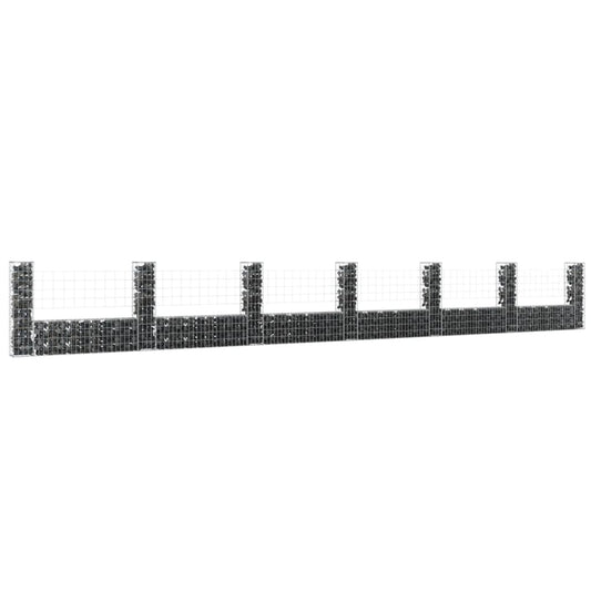 U-shape Gabion Basket with 7 Posts Iron 740x20x100 cm