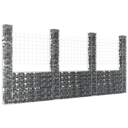 U-shape Gabion Basket with 4 Posts Iron 380x20x200 cm