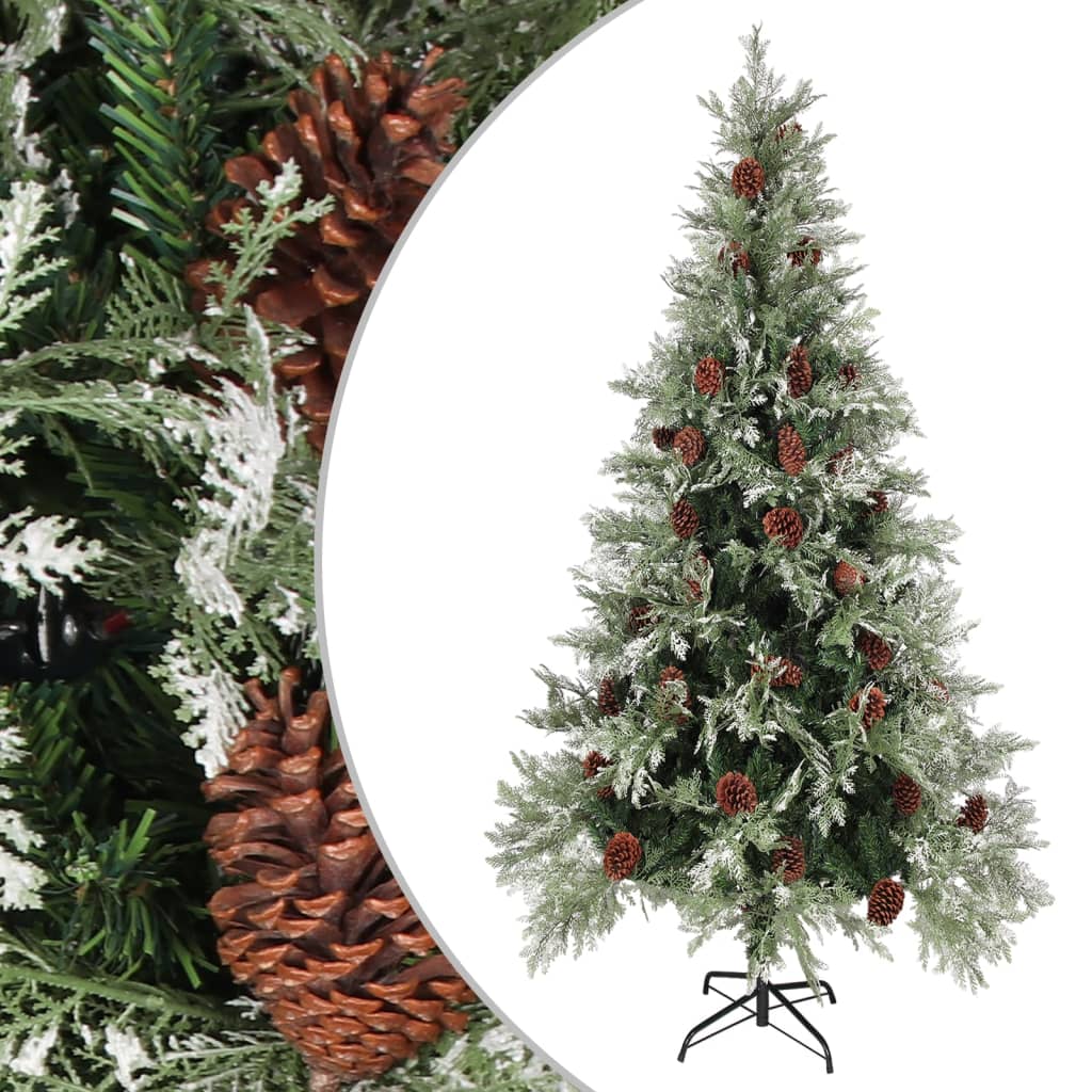 Christmas Tree with Pine Cones Green and White 225 cm PVC&PE