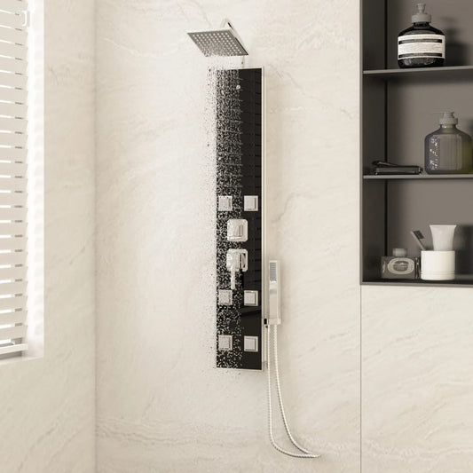 Shower Panel Unit Glass 18x45.5x130 cm Black