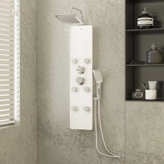 Shower Panel Unit Glass 25x47.5x130 cm White