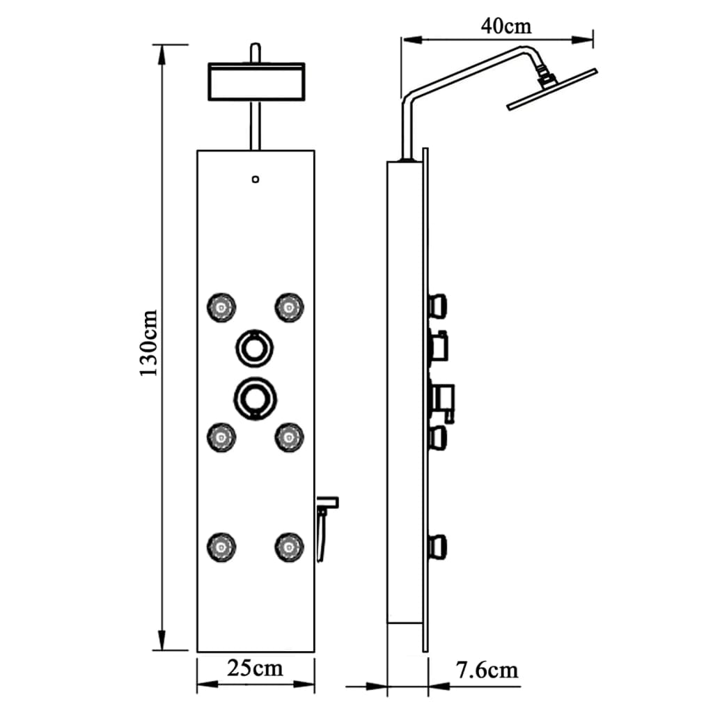 Shower Panel Unit Glass 25x47.5x130 cm Black