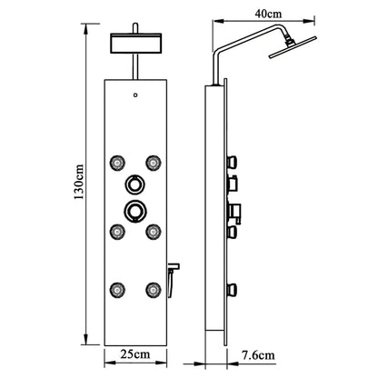 Shower Panel Unit Glass 25x47.5x130 cm Black