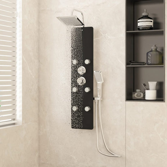 Shower Panel Unit Glass 25x47.5x130 cm Black