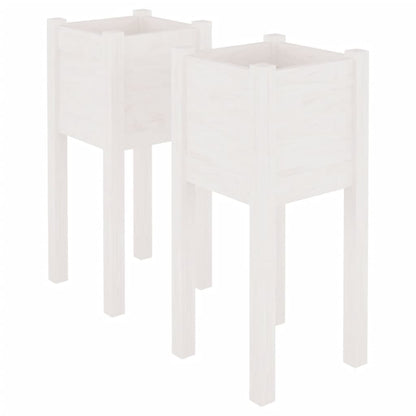 Garden Planters 2 pcs White 31x31x70 cm Solid Pinewood