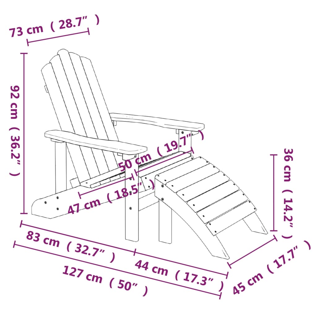 Garden Adirondack Chair with Footstool HDPE White