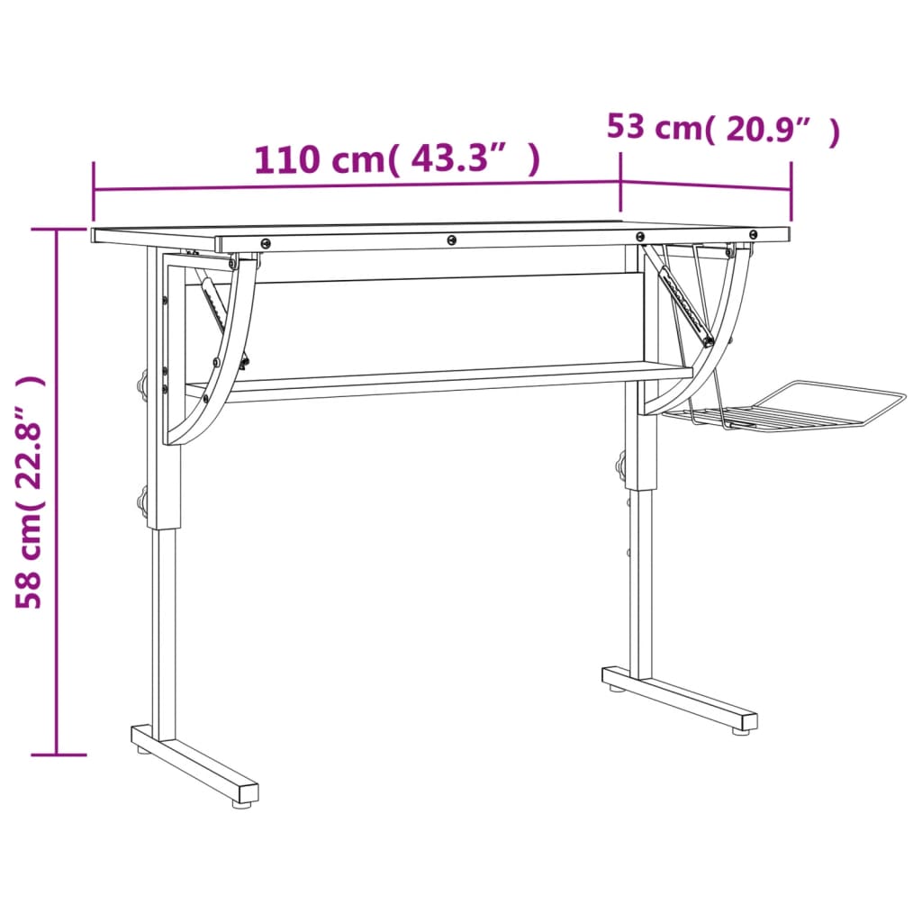 Craft Desk Black&Grey 110x53x(58-87) cm Engineered Wood&Steel