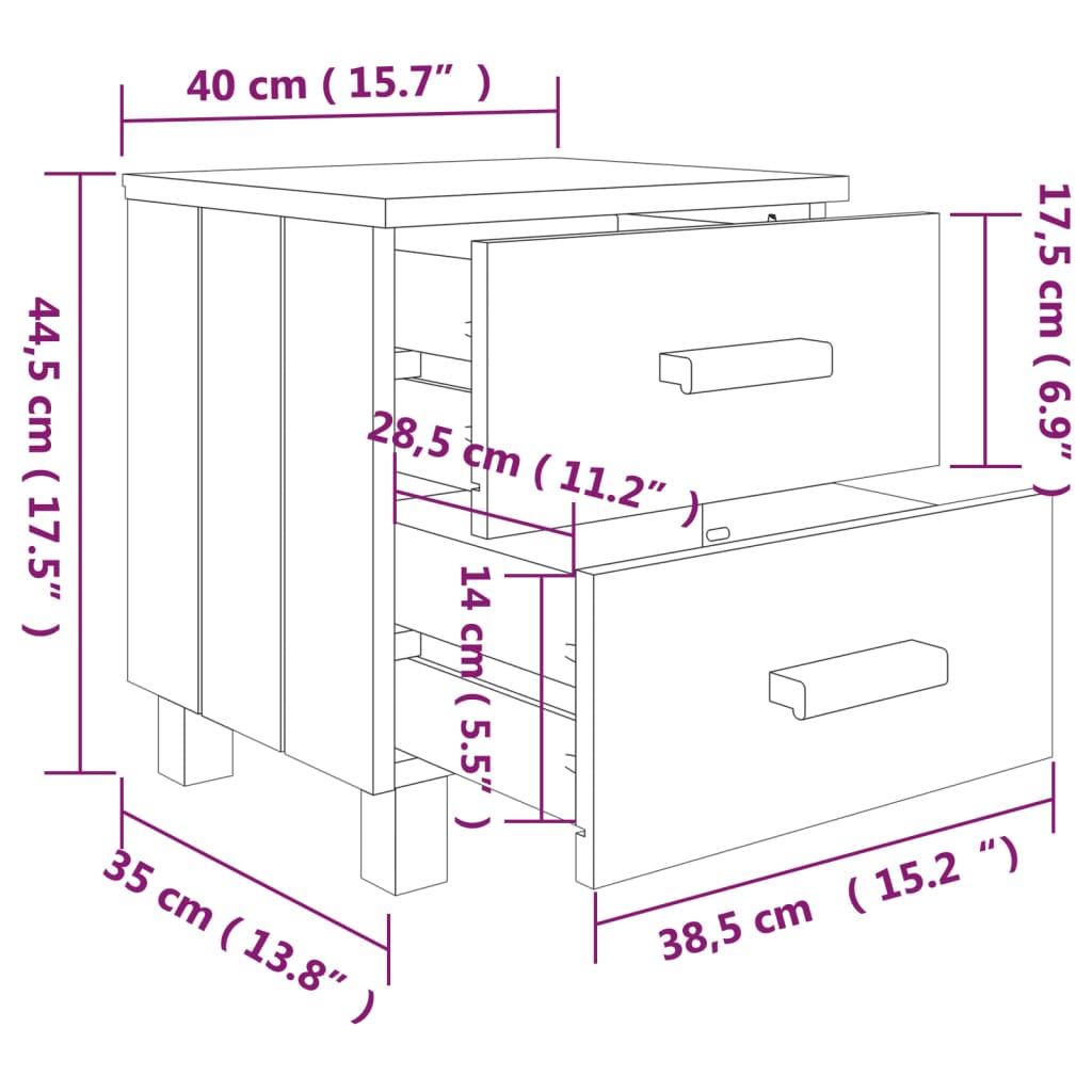 Bedside Cabinets HAMAR 2 pcs Honey Brown 40x35x44.5cm Solid Wood