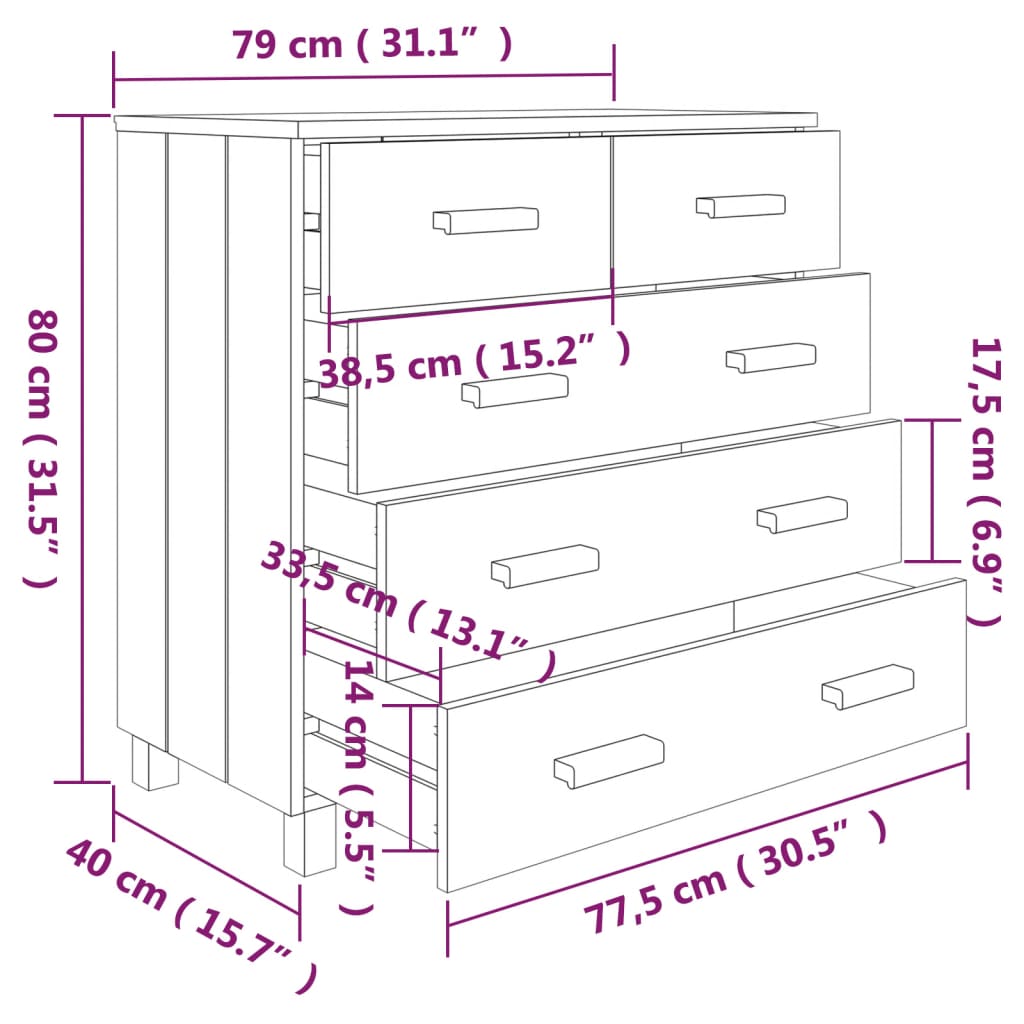 Sideboard HAMAR Light Grey 79x40x80 cm Solid Wood Pine