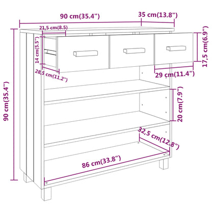 Console Table HAMAR White 90x35x90 cm Solid Wood Pine