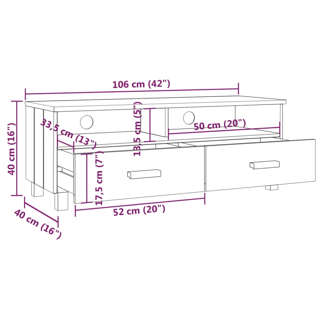 TV Cabinet HAMAR Honey Brown 106x40x40 cm Solid Wood Pine