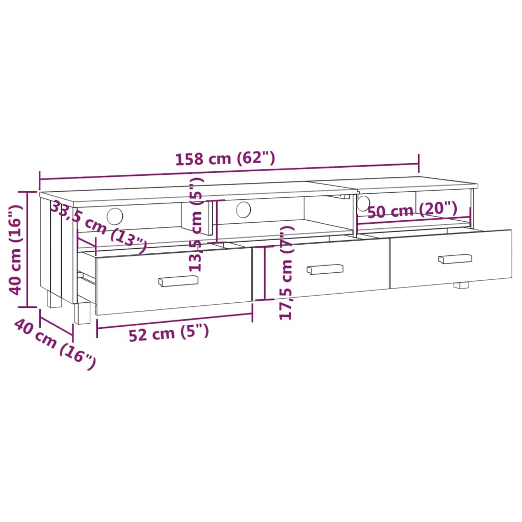 TV Cabinet HAMAR Honey Brown 158x40x40 cm Solid Wood Pine