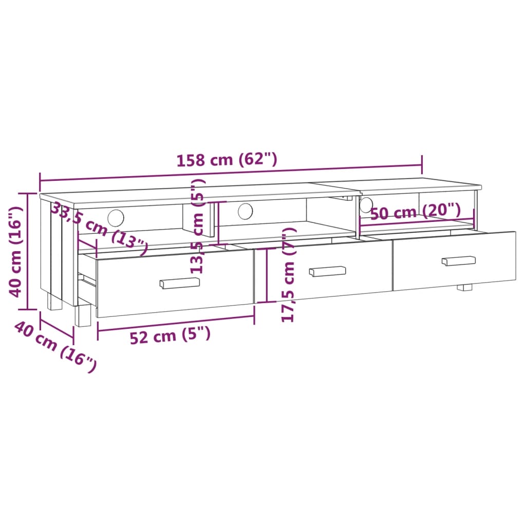 TV Cabinet HAMAR Dark Grey 158x40x40 cm Solid Wood Pine