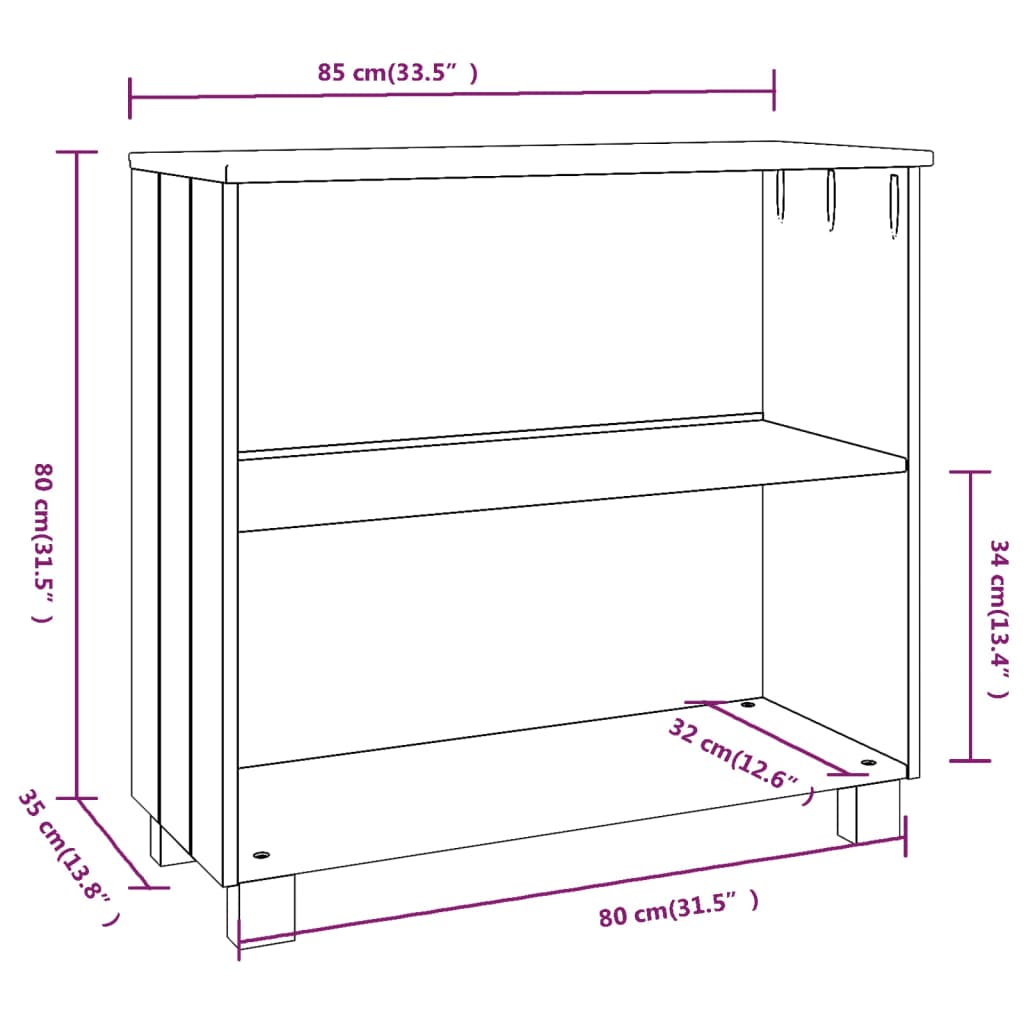 Sideboard HAMAR White 85x35x80 cm Solid Wood Pine