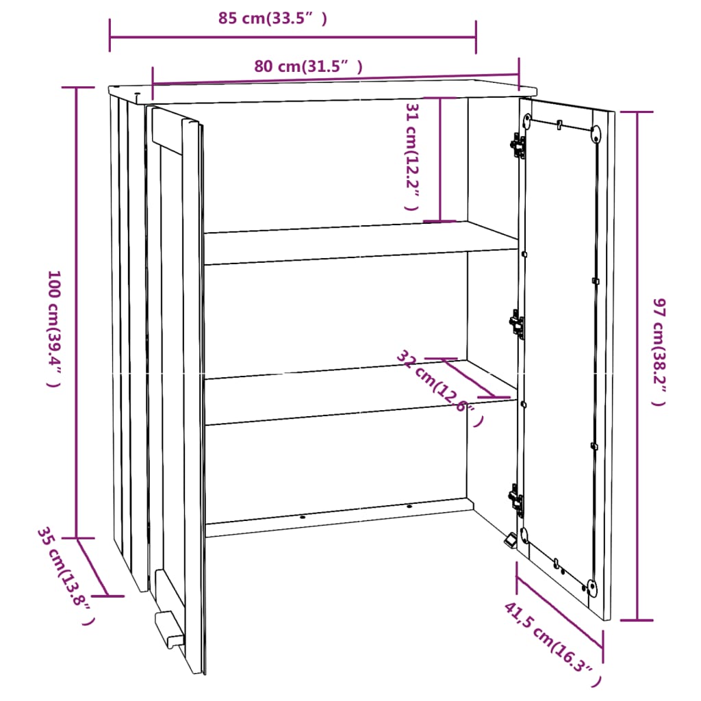 Top for Highboard HAMAR Honey Brown 85x35x100cm Solid Wood Pine