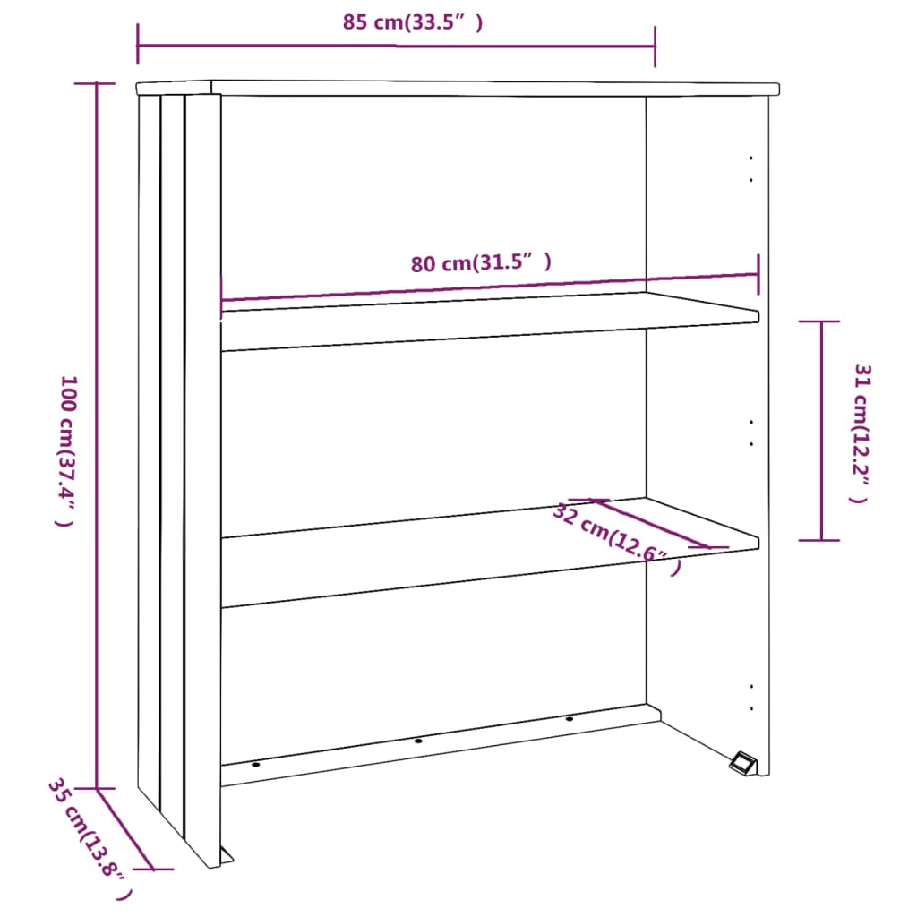 Top for Highboard HAMAR Honey Brown 85x35x100cm Solid Wood Pine