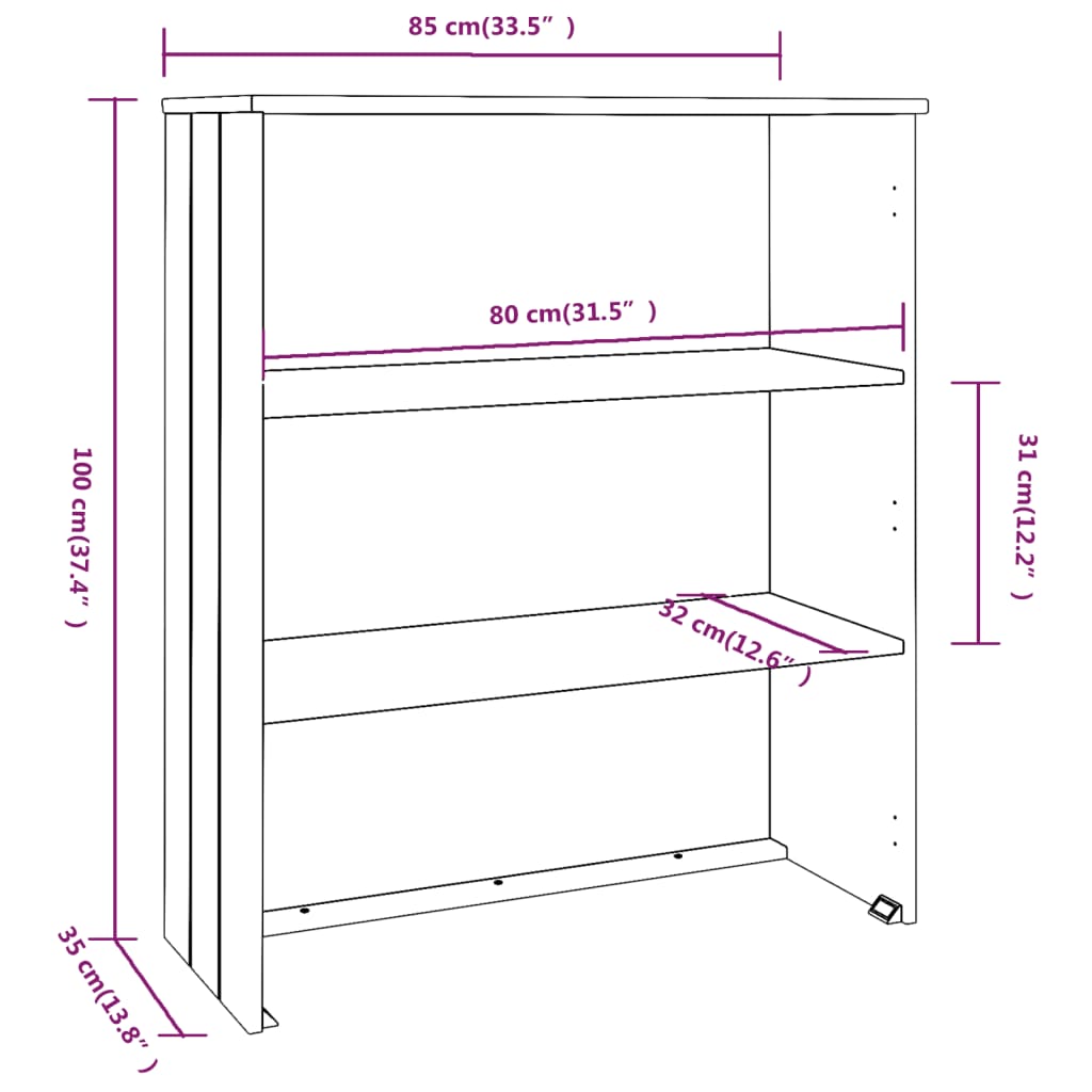 Top for Highboard HAMAR Light Grey 85x35x100cm Solid Wood Pine