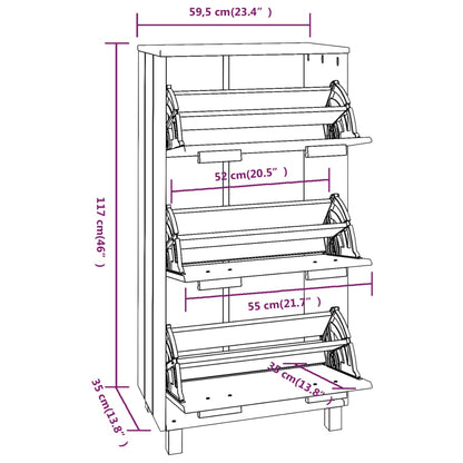 Shoe Cabinet HAMAR White 59.5x35x117 cm Solid Wood Pine